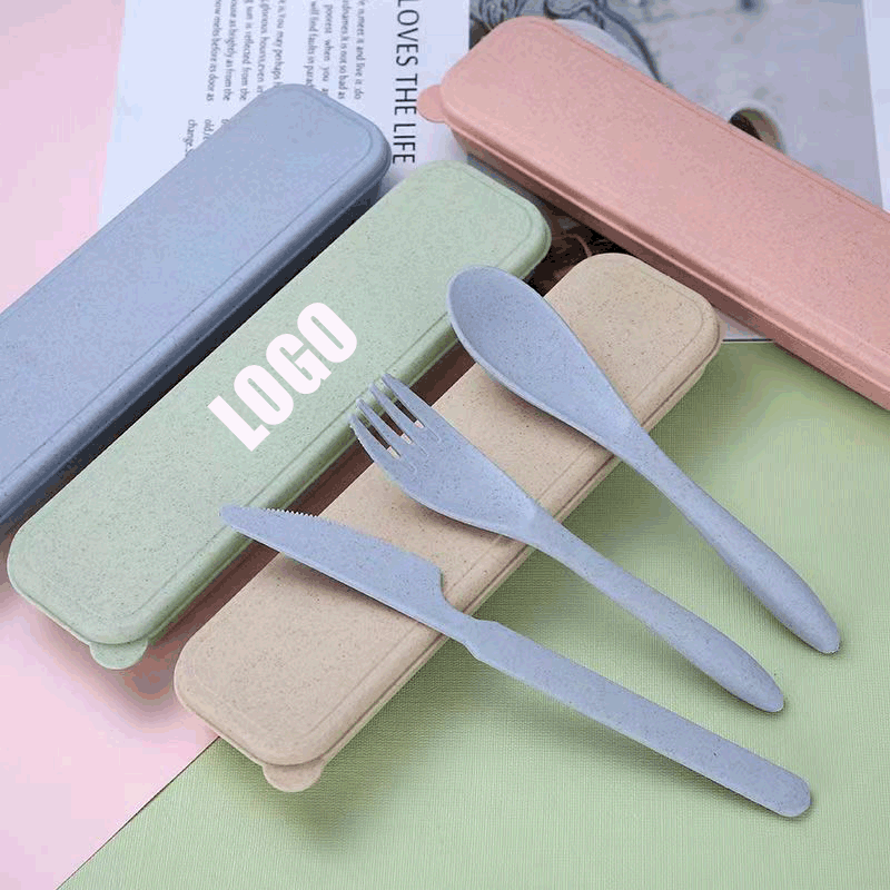 Wheat Straw Reusable Spoon Knife Forks Tableware/Travel Utensils Set with Case 1