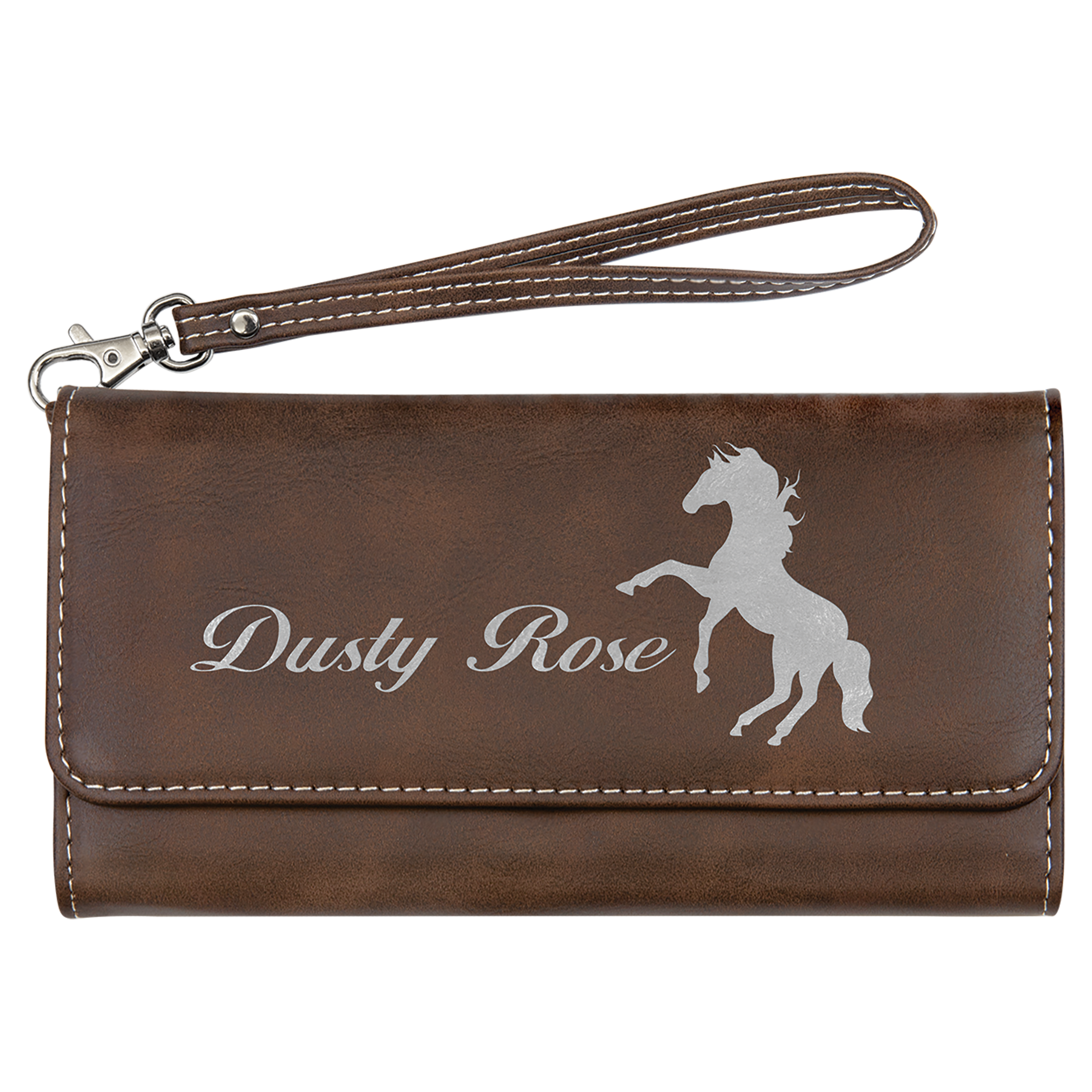 7 1/2" x 4" Rustic/Silver Leatherette Wallet with Strap 1