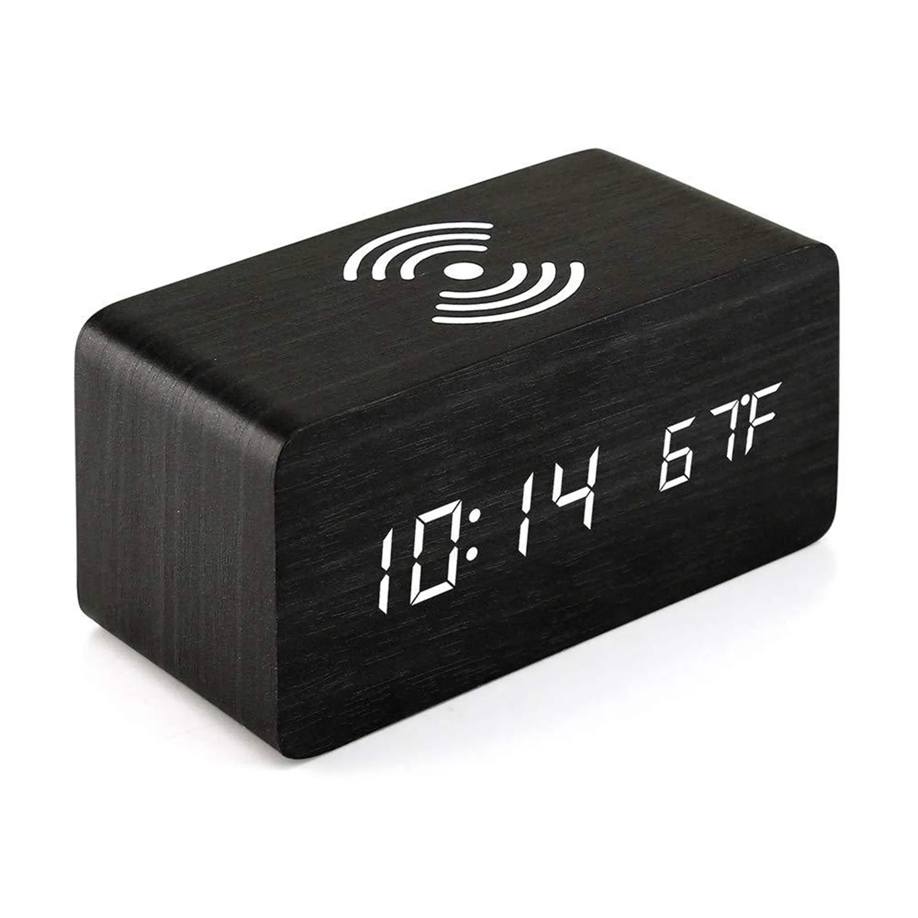 5W Wooden Qi Fast Wireless Charger with Digital Led Clock 5