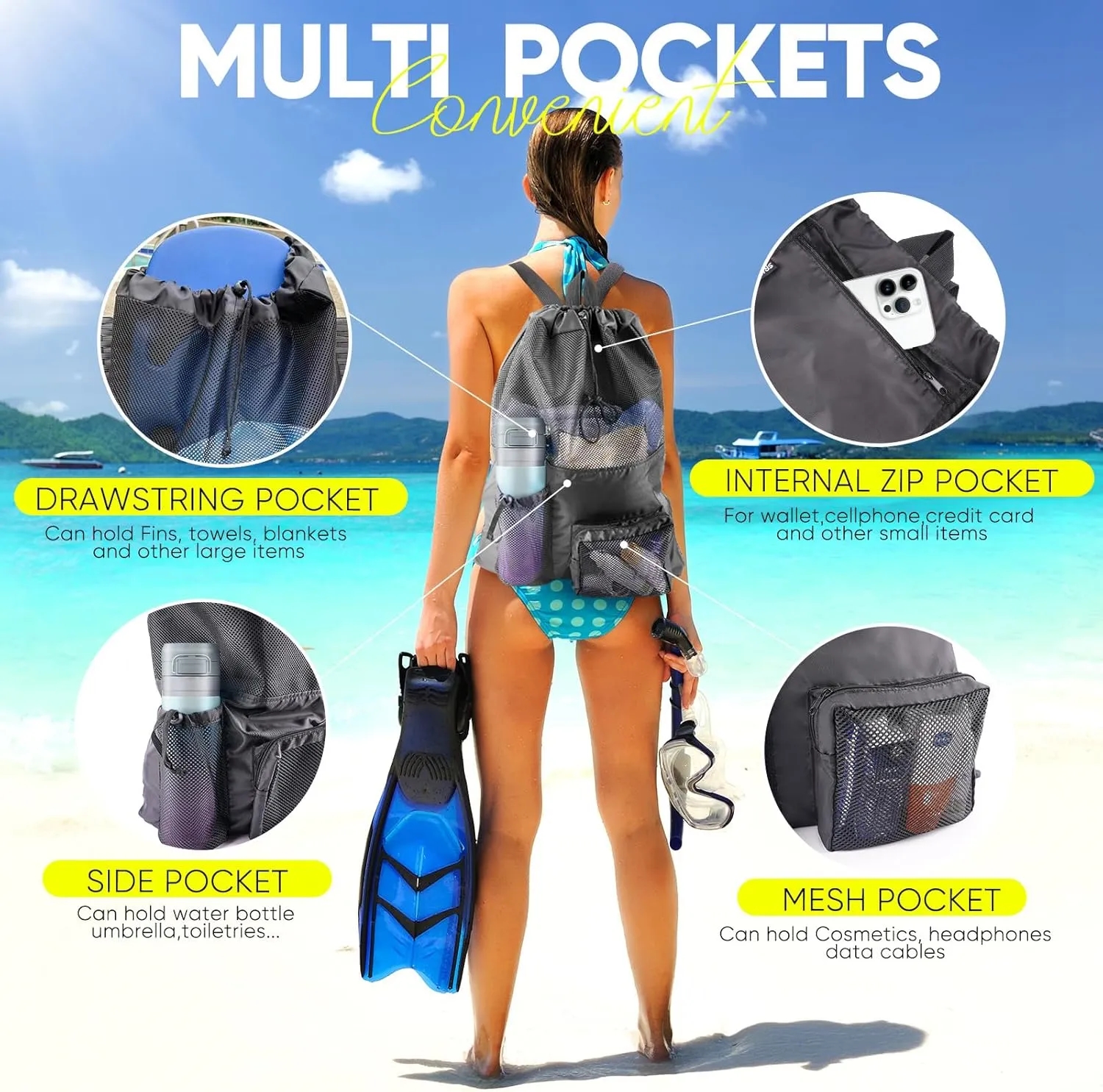 Beach Mesh Drawstring Backpack 1