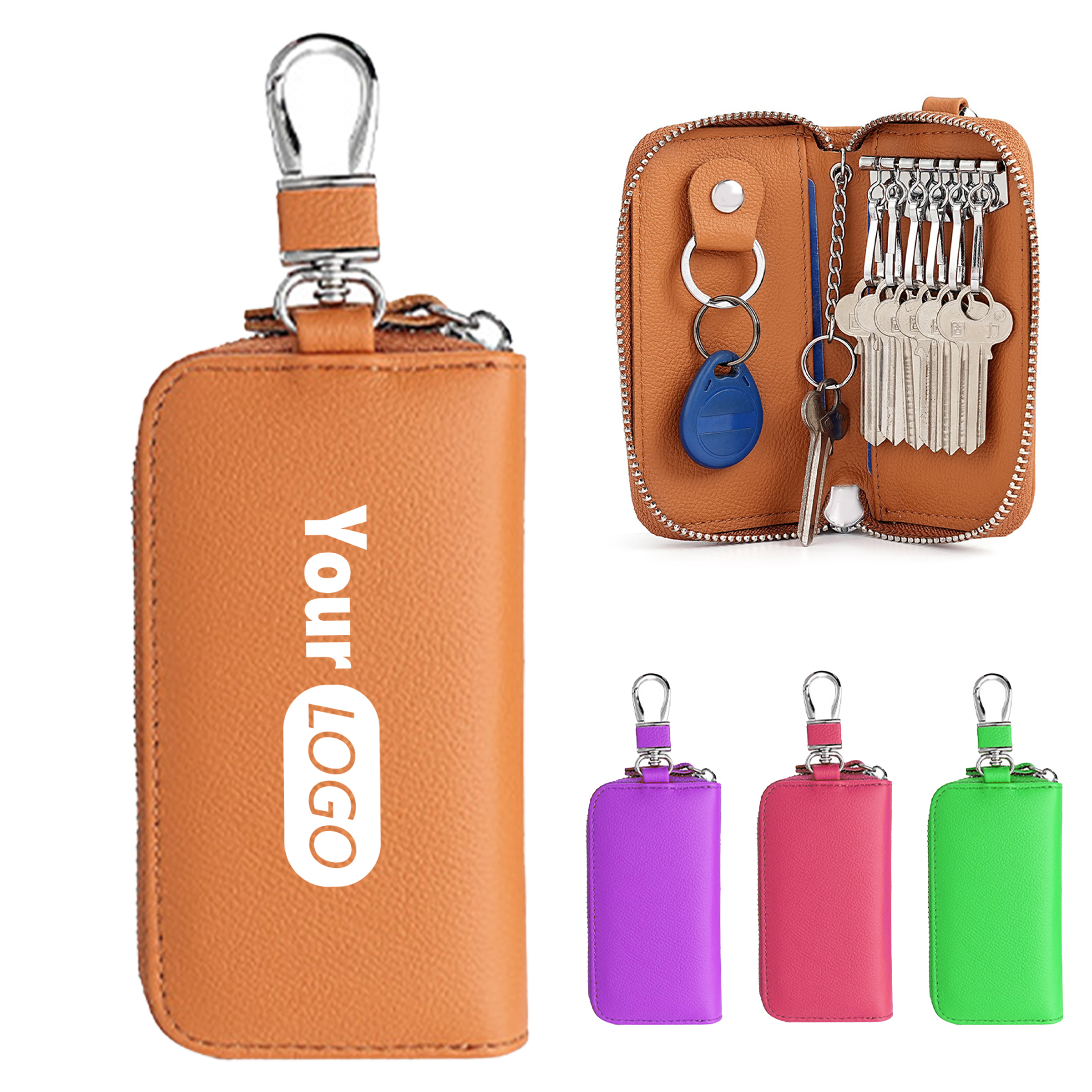 Leather Compact Key Holder With Zipper 1