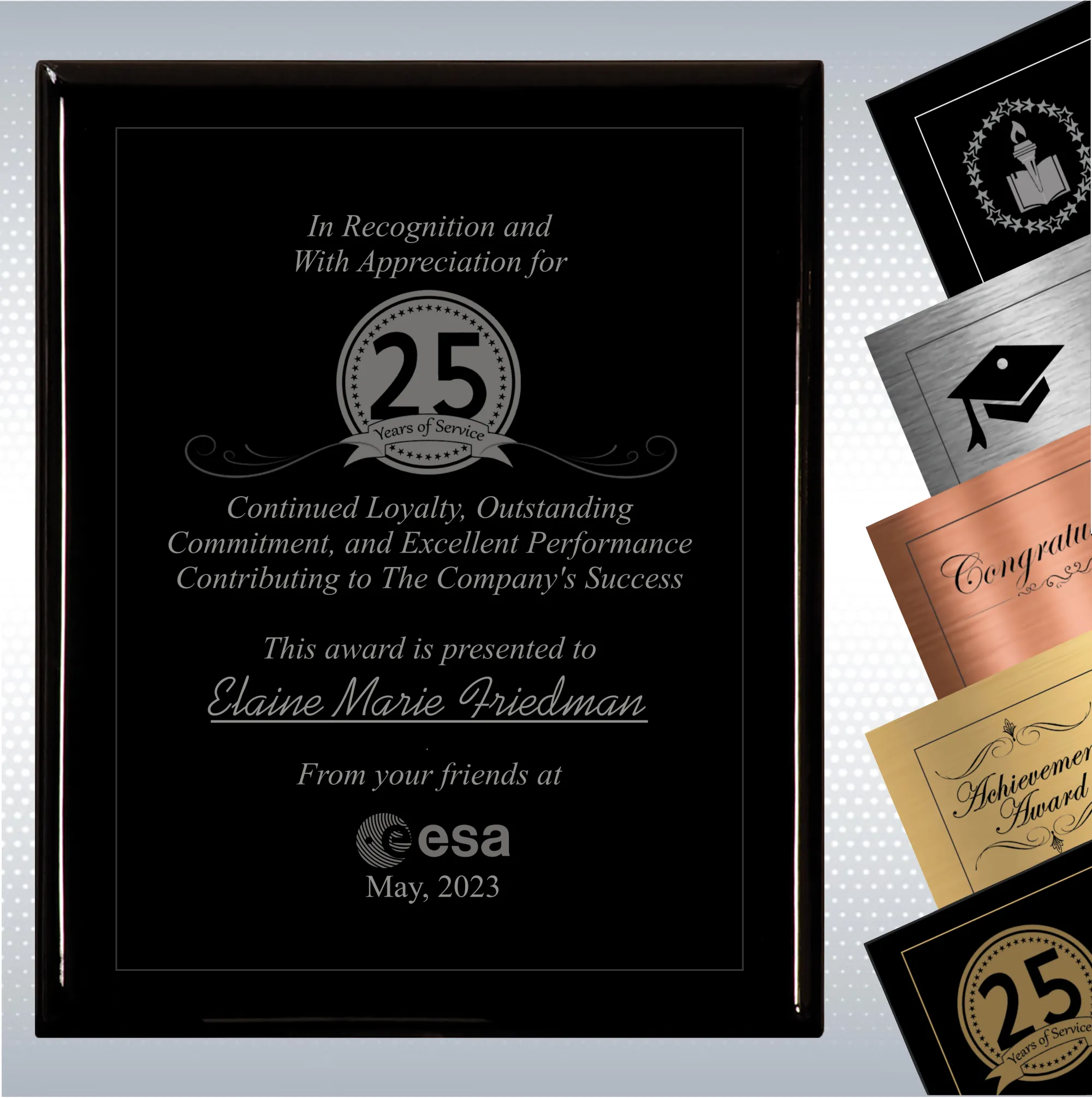Black Piano Finish Wood Plaque Personalized Years of Service 2