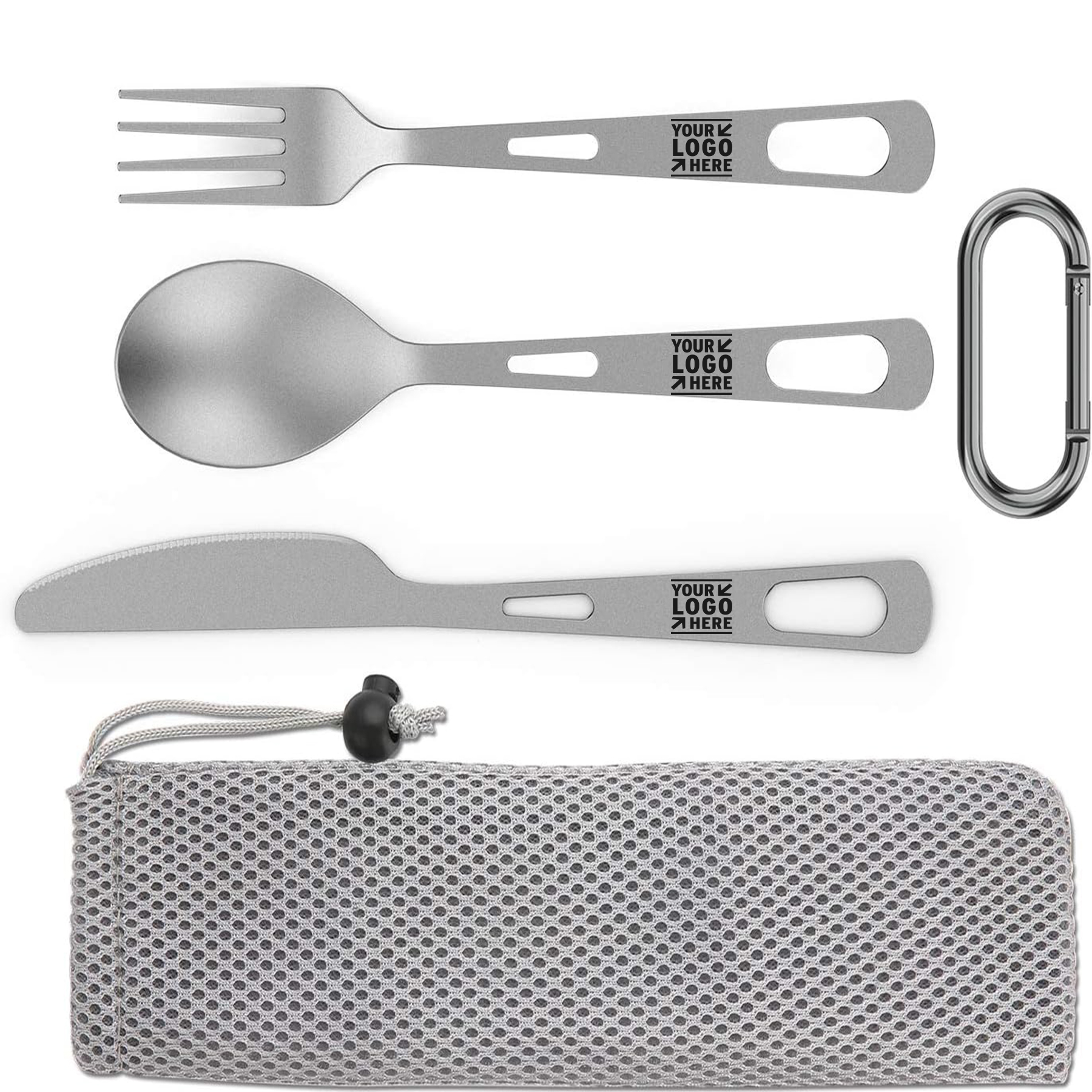 Titanium Flatware Knife Fork Spoon Set Lightweight Camping Travel Utility Cutlery with Carrying Bag  2