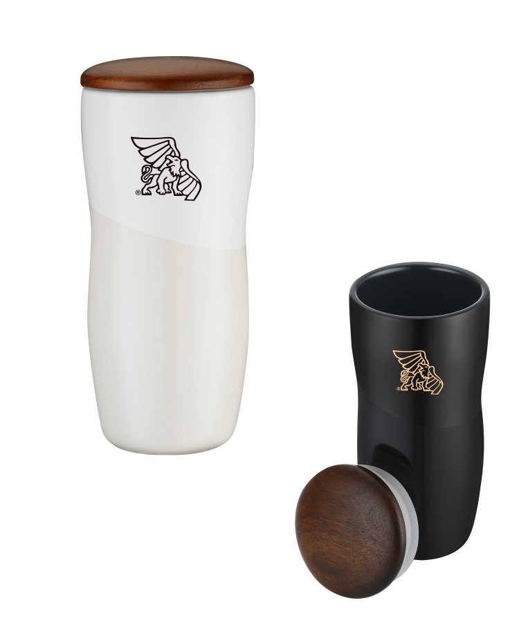 Union Printed - 12oz Double Wall Shiny Ceramic Tumbler w/ Wood lid 3