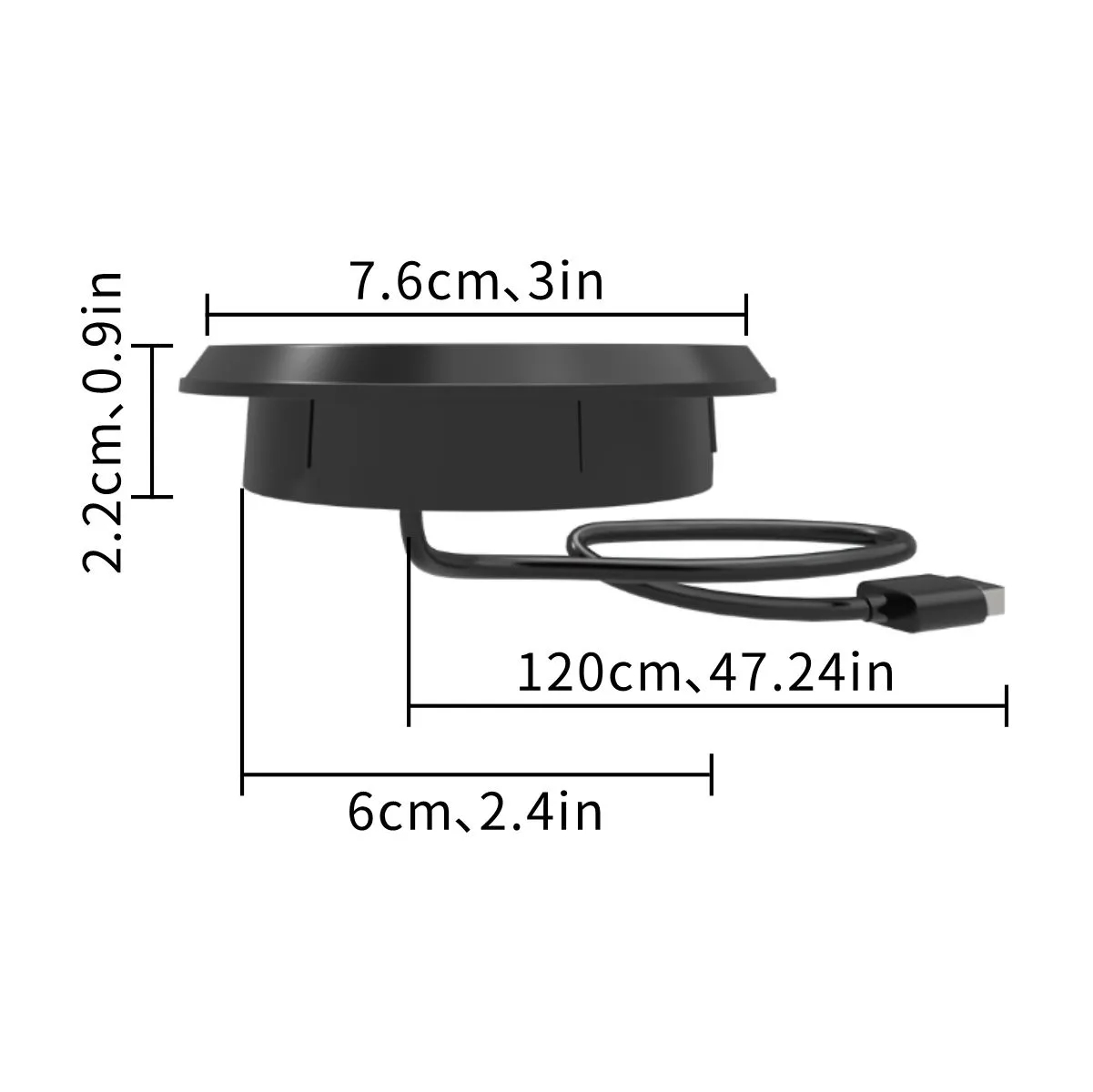5W 60mm Desk Grommet Wireless Charger With USB A And C 5