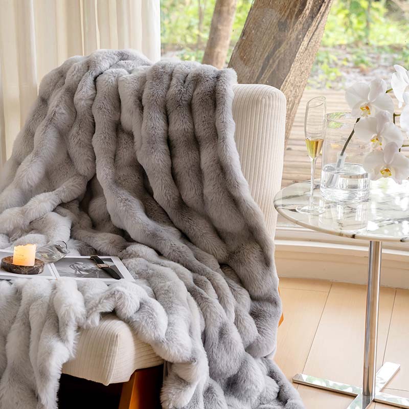 Thick Warm Double-Sided Rabbit Faux Fur Throw Blanket 6