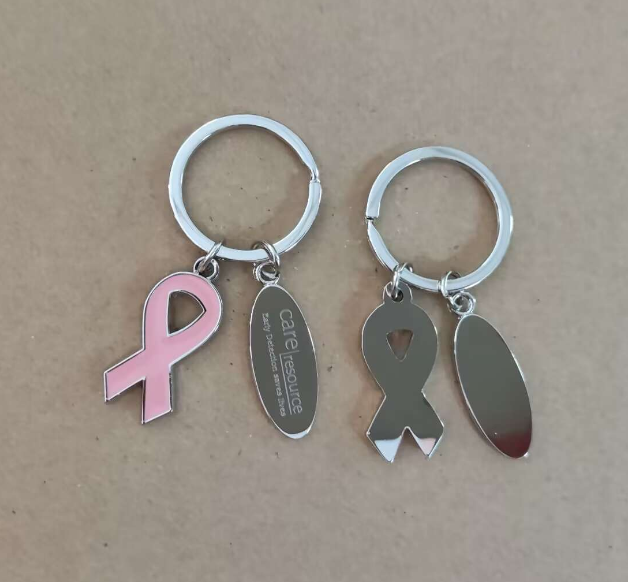 Breast Cancer Awareness Ribbon Charm Keychain 2