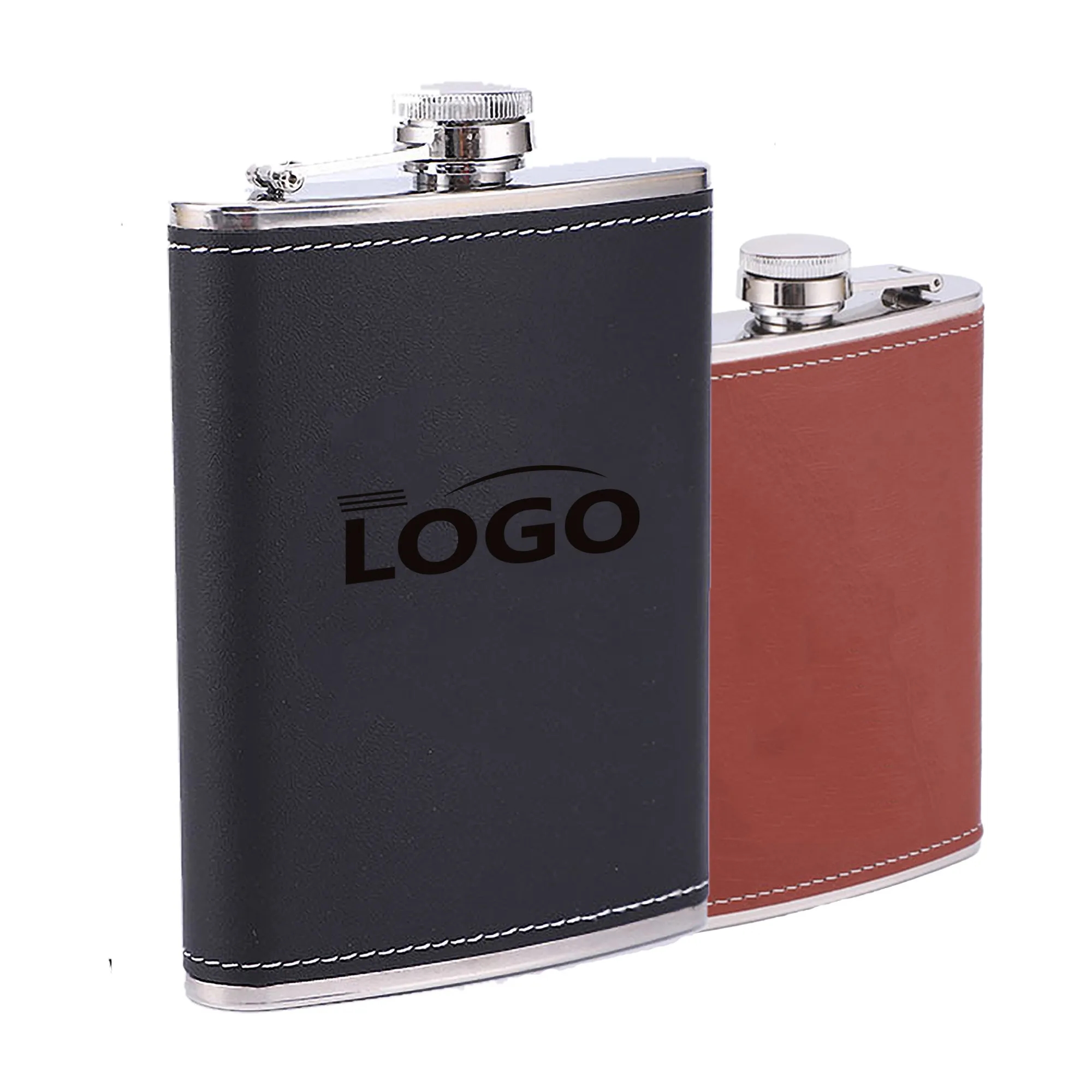 Stainless Steel Hip Flask with Eco Faux Leather Wrap
