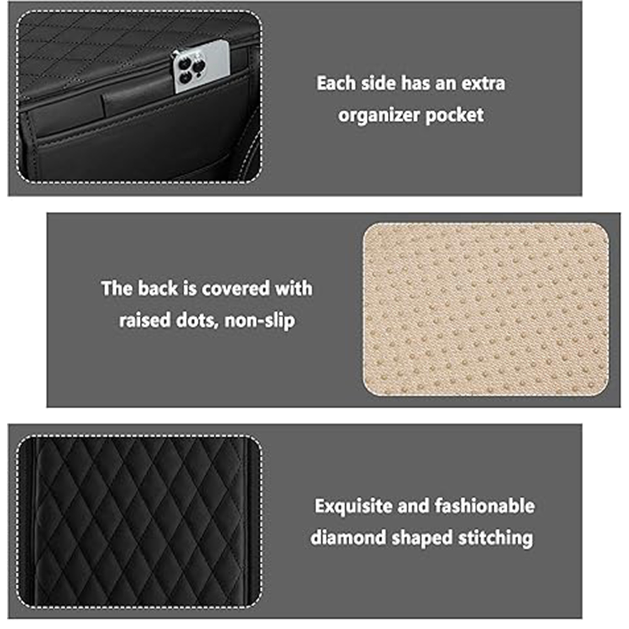 MOQ 20 Armrest Seat Box Pad with 2 Storage Bags 2