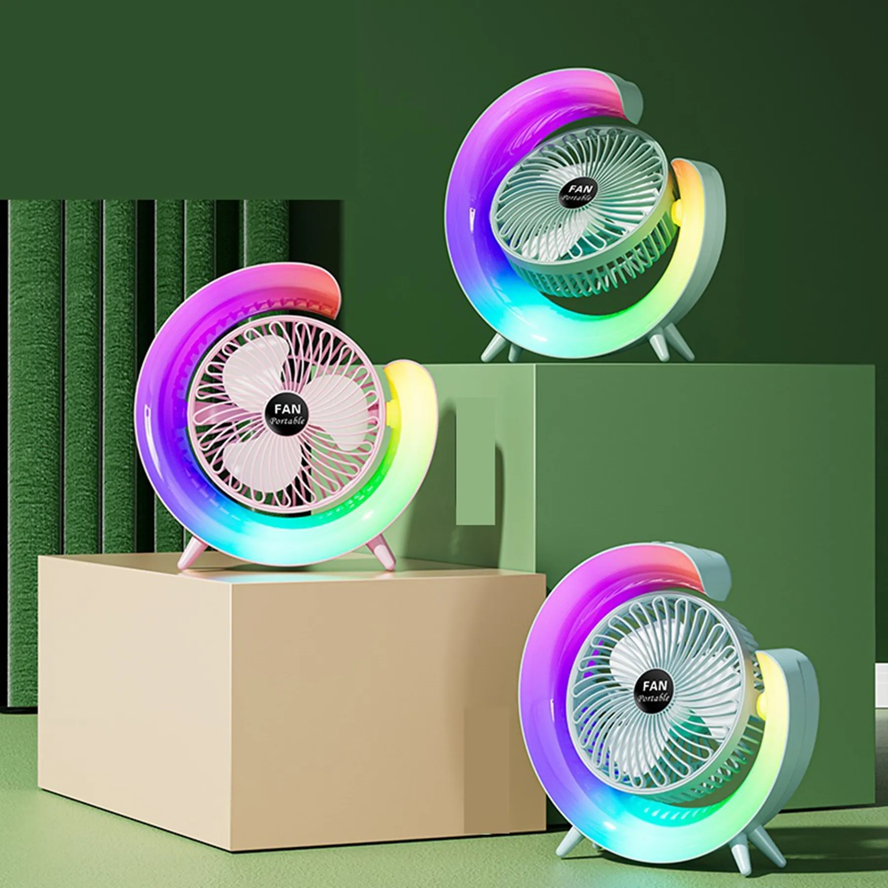 800 mAh Chargeable G Shape 7 Colorful LED Light Tabletop Fan 3