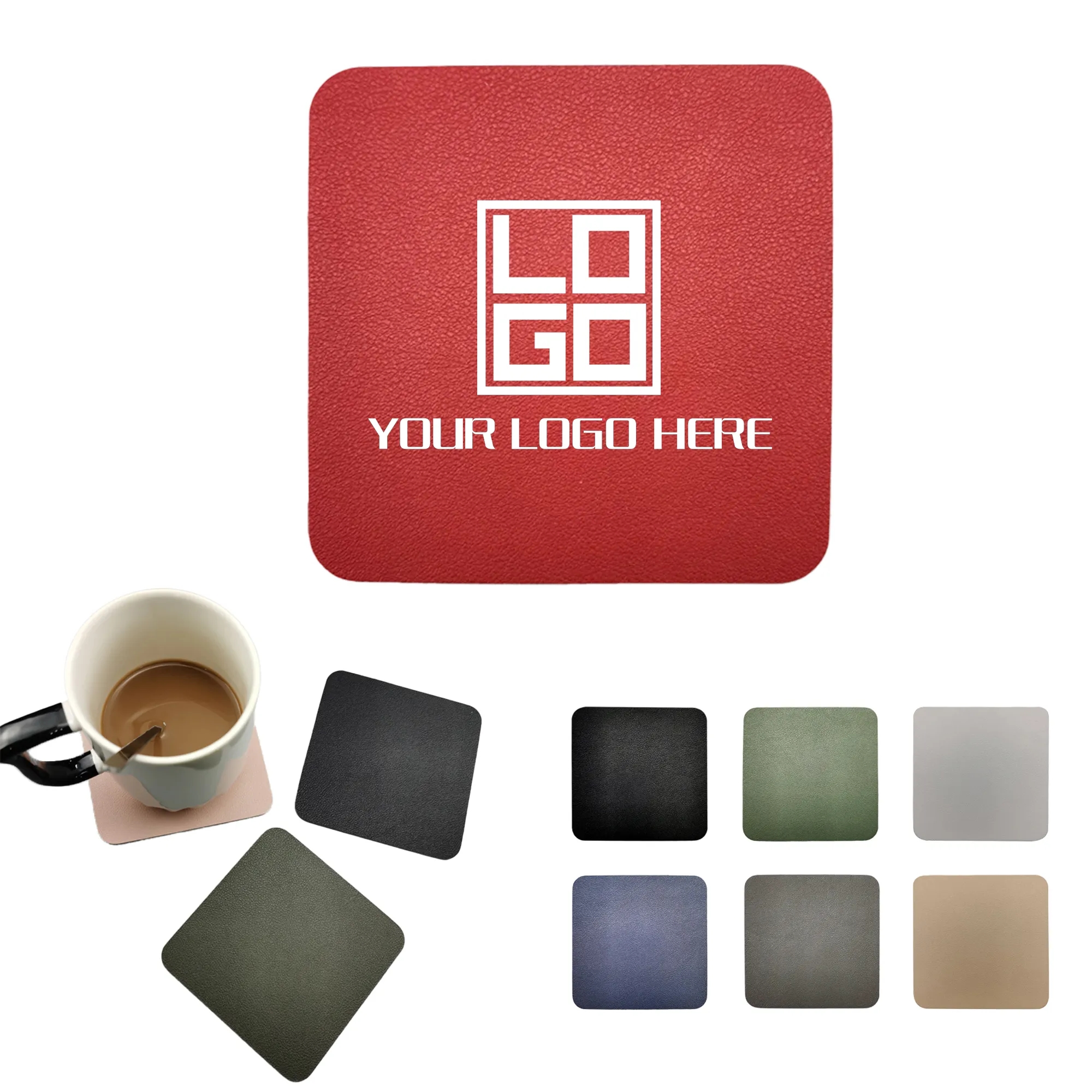 PU Leather Insulated Square Coaster MOQ50pcs 4
