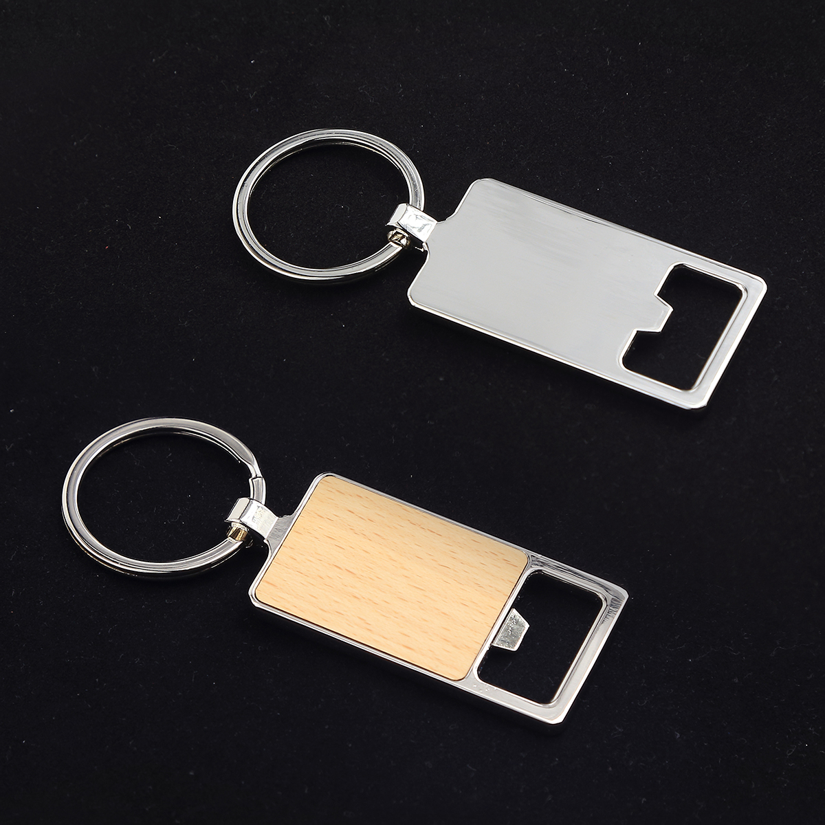 Oceanside Rectangular Wood / Metal bottle Opener Key Chain 1