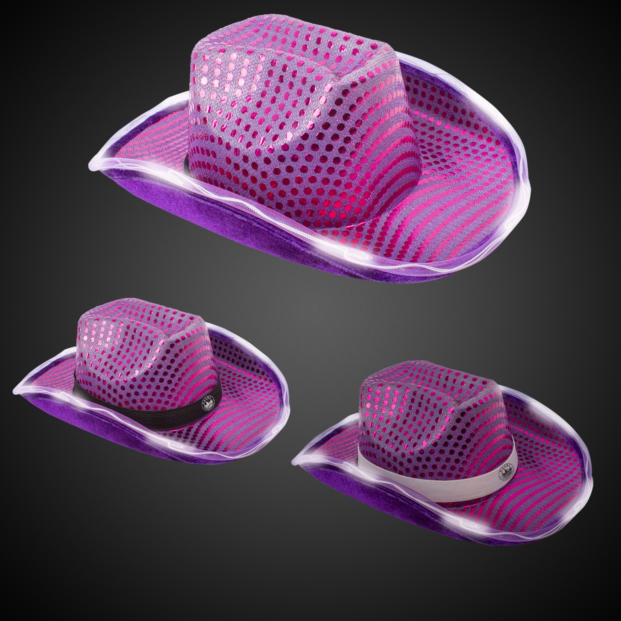 PURPLE SEQUIN LED COWBOY HAT(Blank)