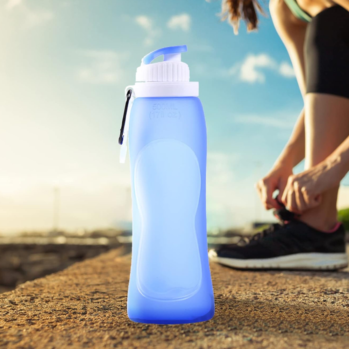 17Oz. Collapsible Water Bottle with Flip Top and Carabiner 3