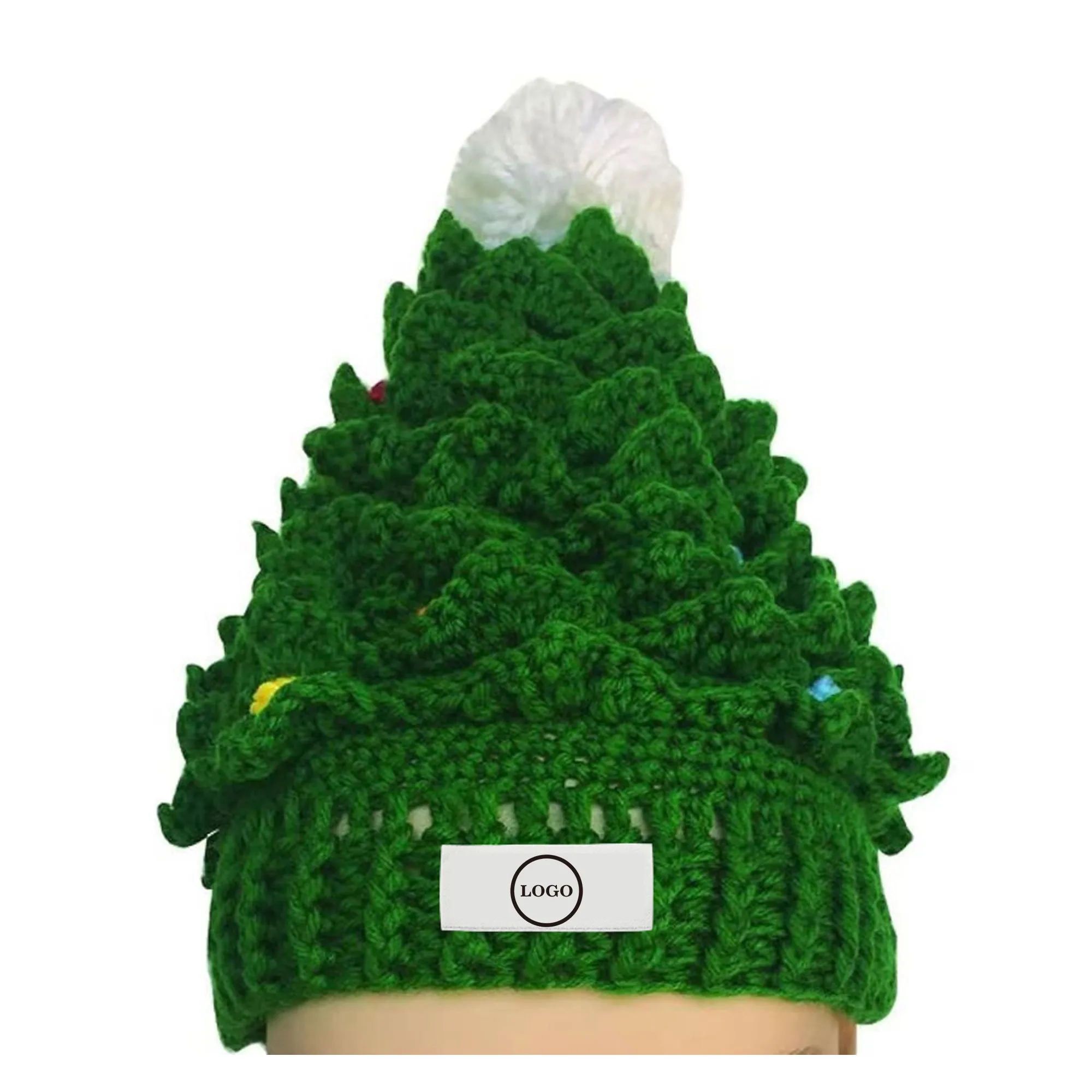Christmas Tree Crochet Hat with Pom-Pom