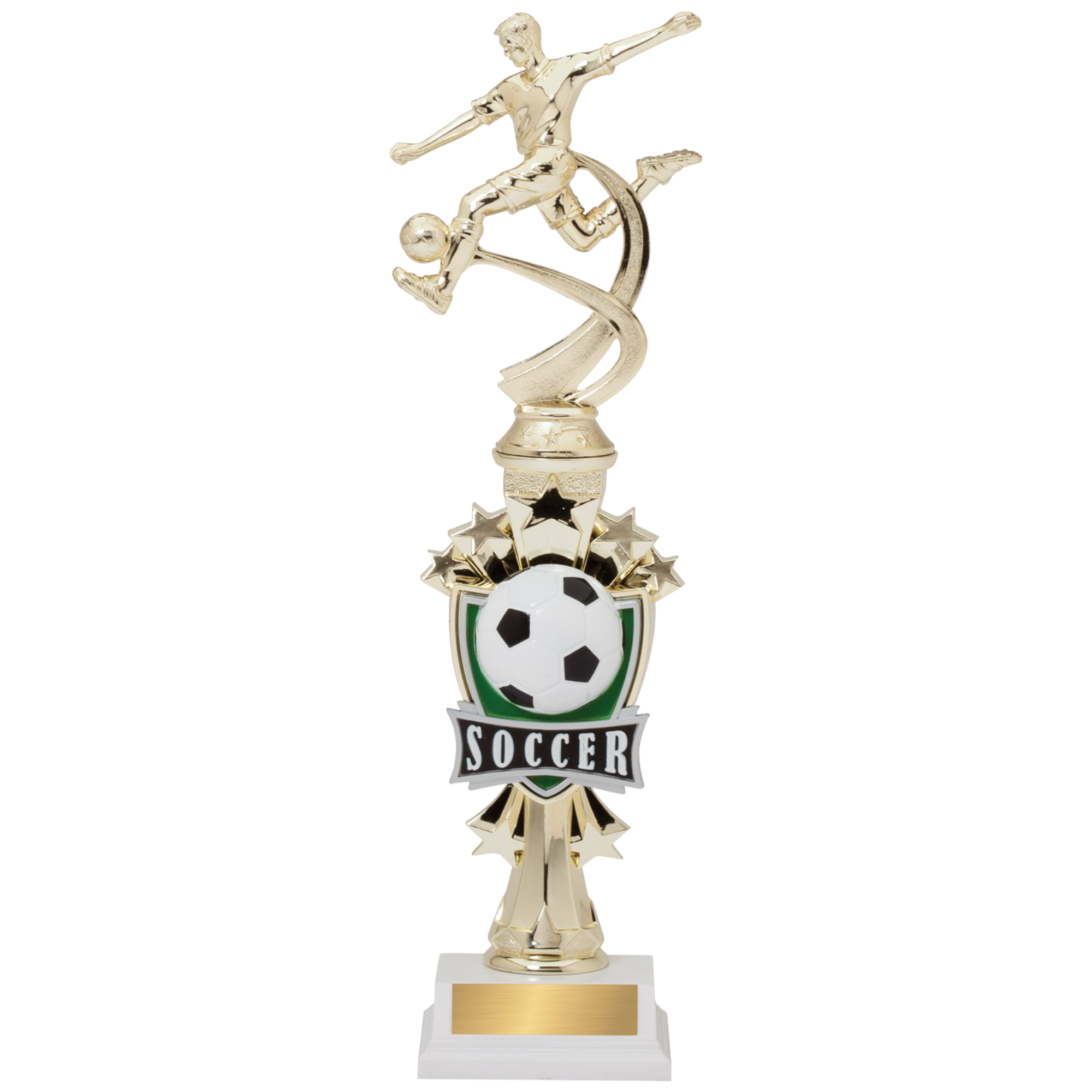 14" Assembled Trophy w/ Male Soccer Player Figure on White Base 4