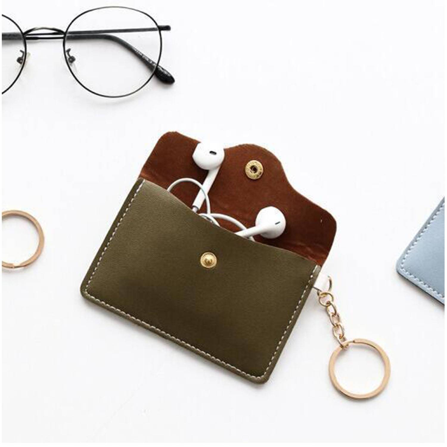 Leather Mini Wallet Card Bag w/ Keychian 5