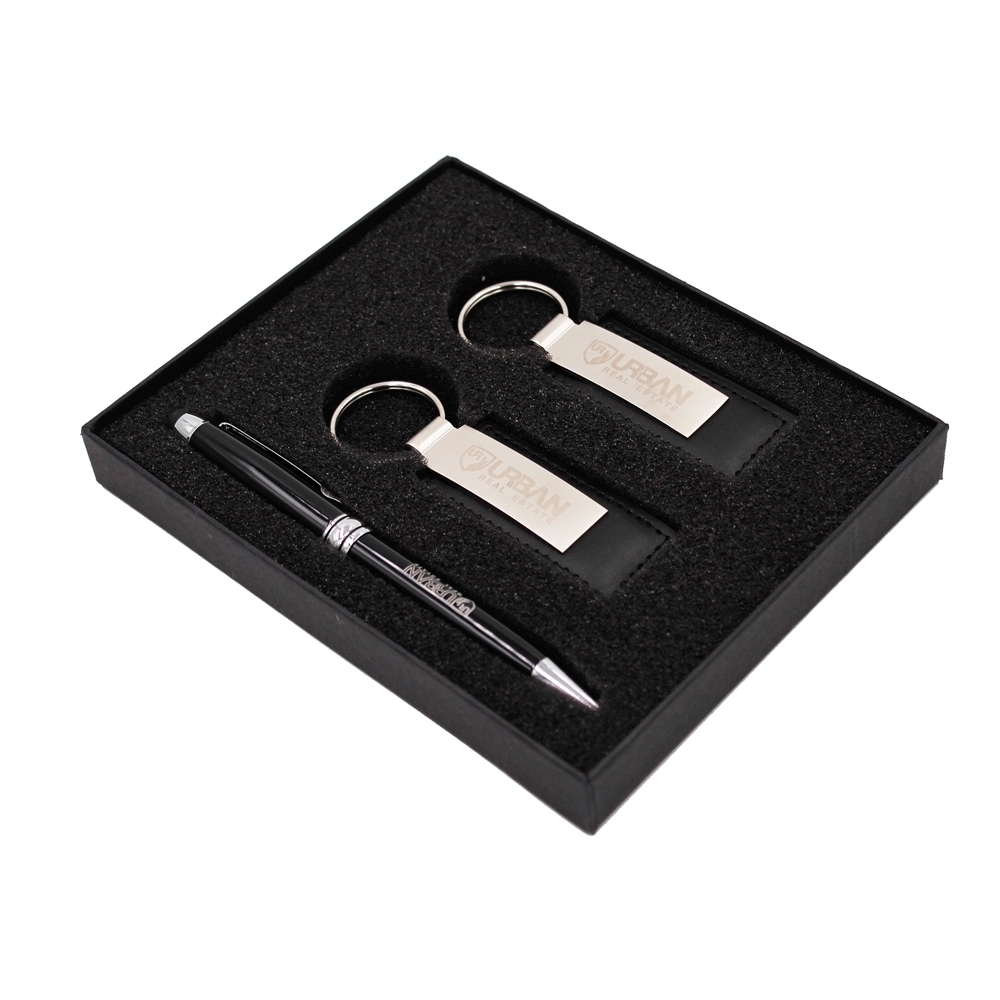 METAL PEN AND LEATHERETTE KEY TAG GIFT SET 6