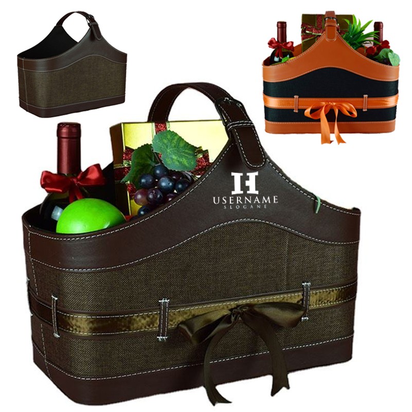 Colorful Leather Hotel Gift Basket Wine Fruits Baskets 3