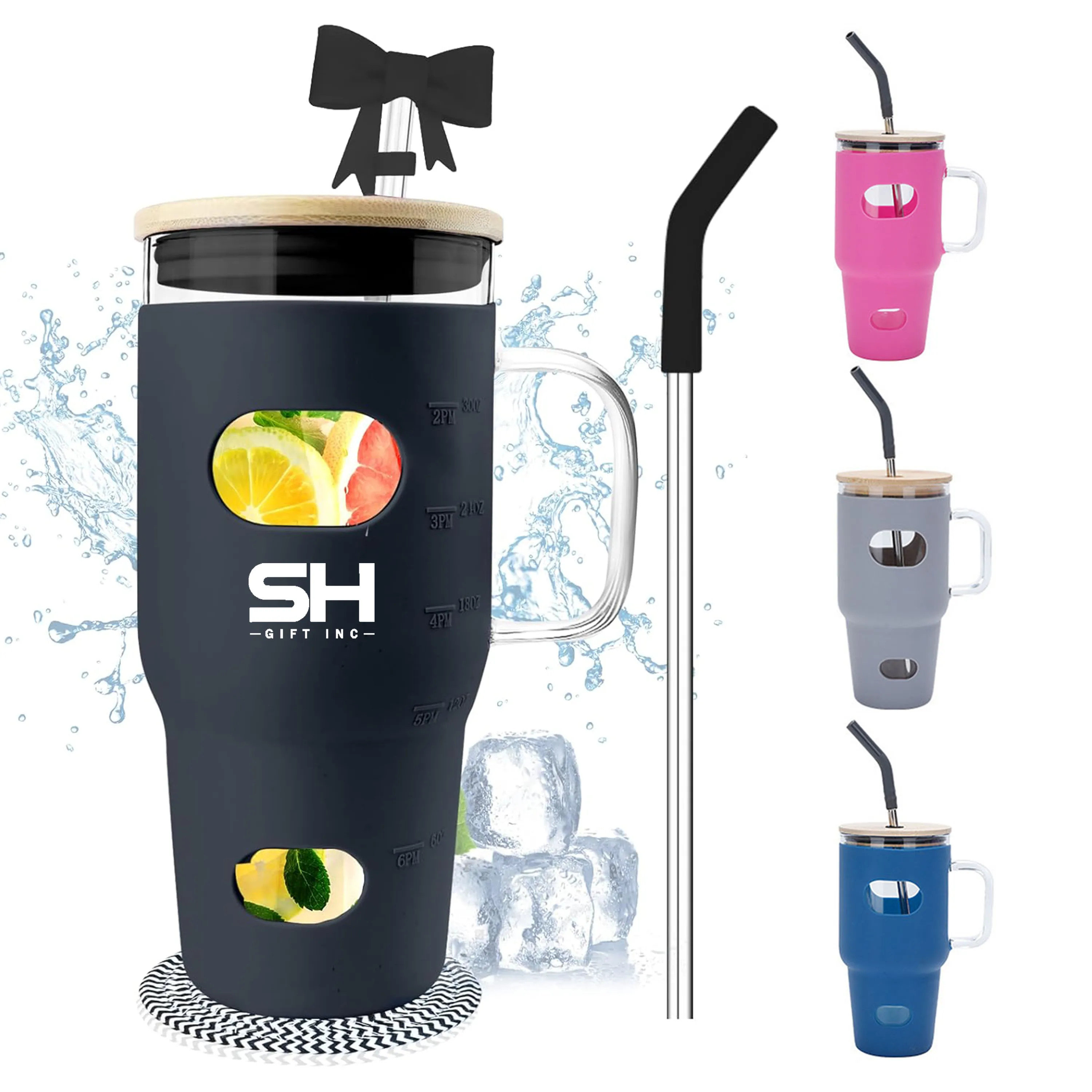 32 oz Glass Tumbler with Lid and Straw 4