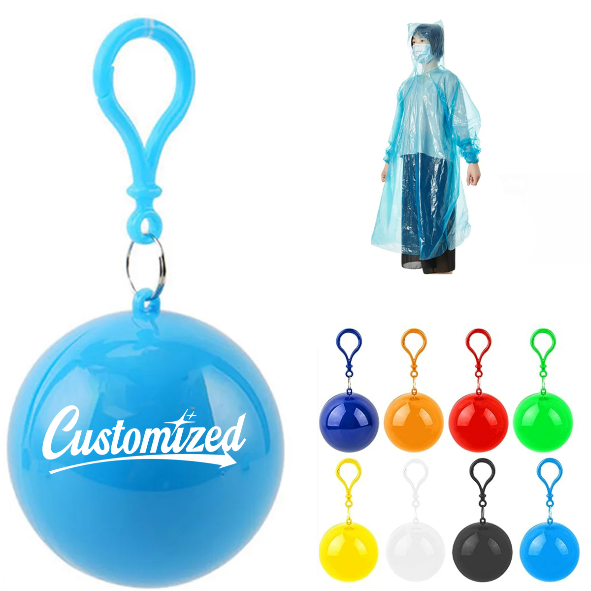 Disposable Rain Poncho in Ball Keychain 6