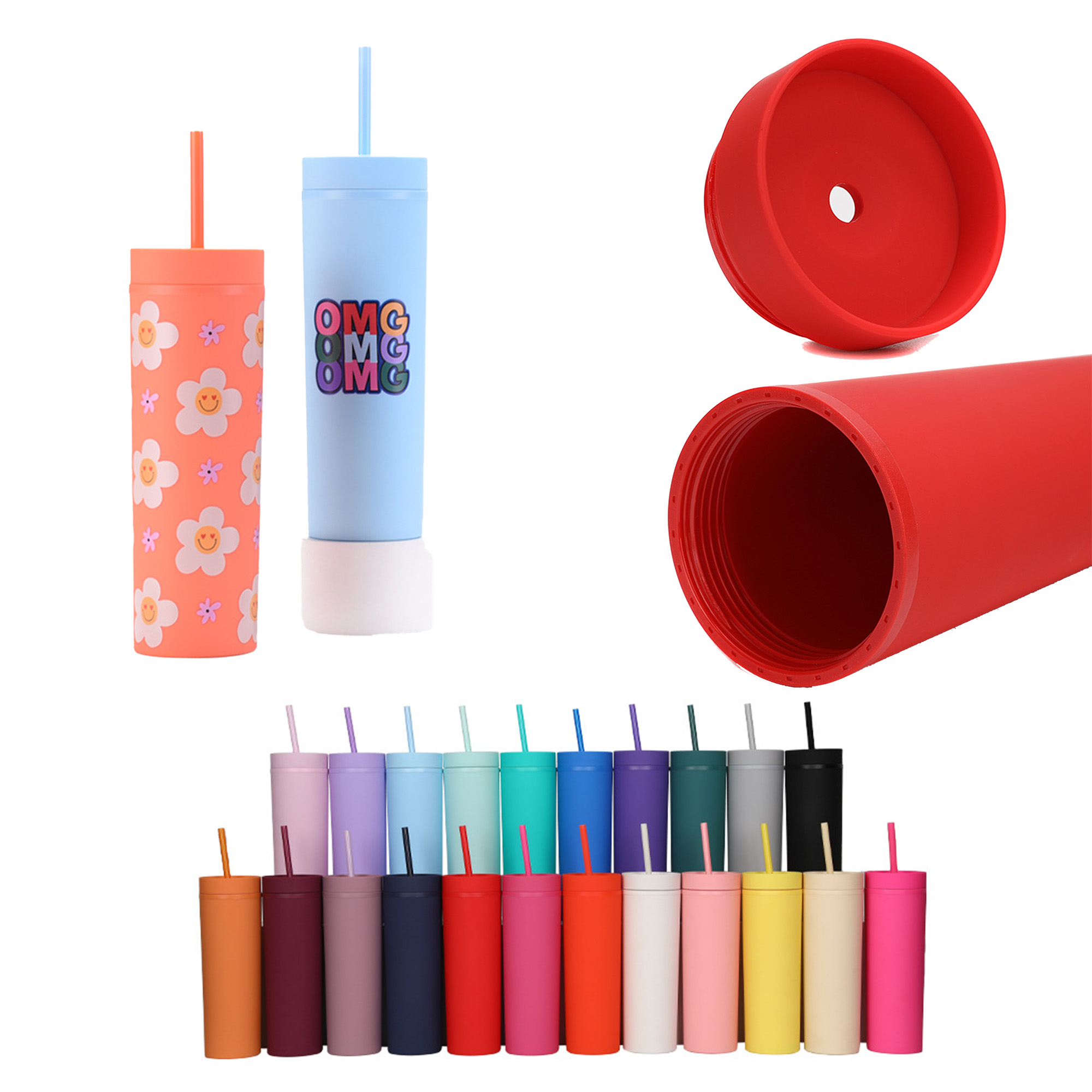 16oz Customized Simple Double-Layer Straight-Body Straw Cup 2