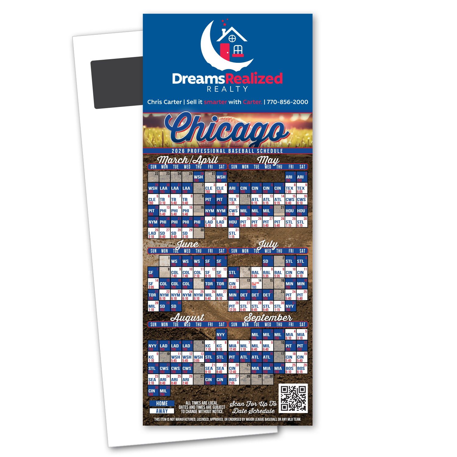 Baseball Schedule Magnetic Stick Up Card 2
