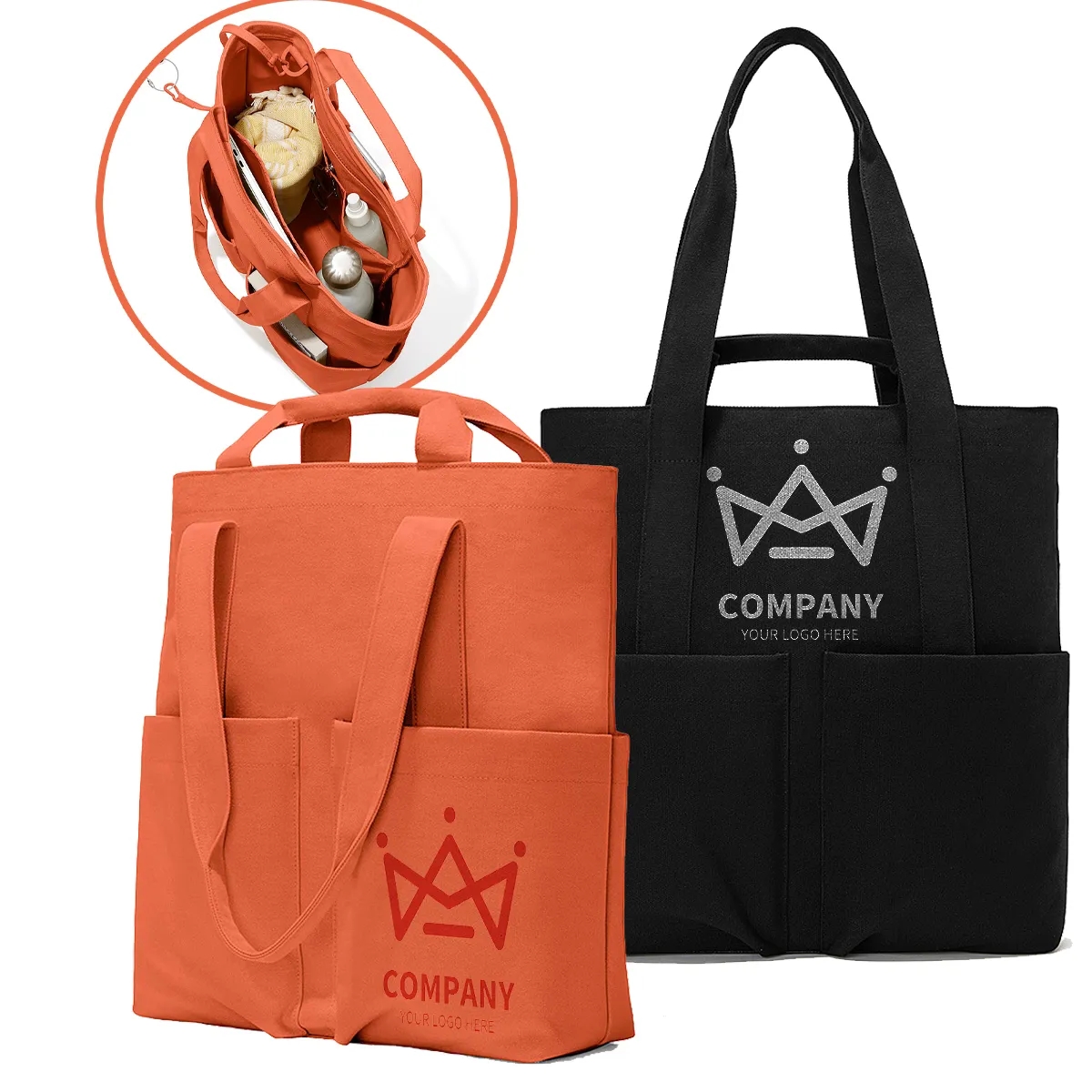 Multi Daily Use Canvas Tote Bag reusable Shoulder Crossbody, custom tote bag with logo imprint 2