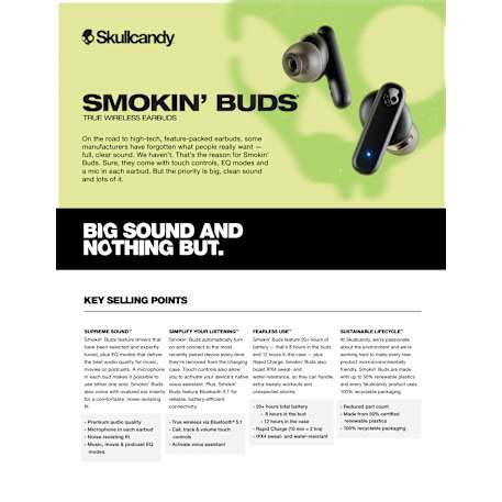 Skullcandy Smokin' Buds True Wireless Earbuds 55