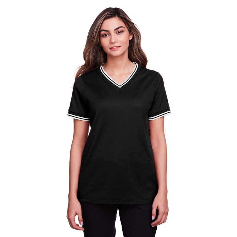 Devon & Jones Ladies' CrownLux Performance™ Plaited Tipped V-Neck Polo 5