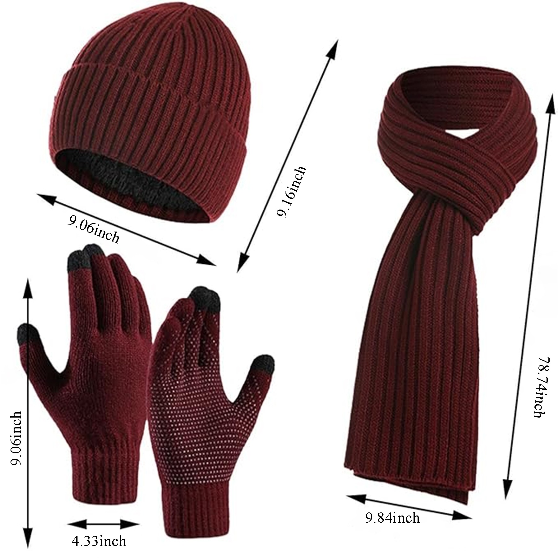 Winter Hat Scarf Gloves Set 3