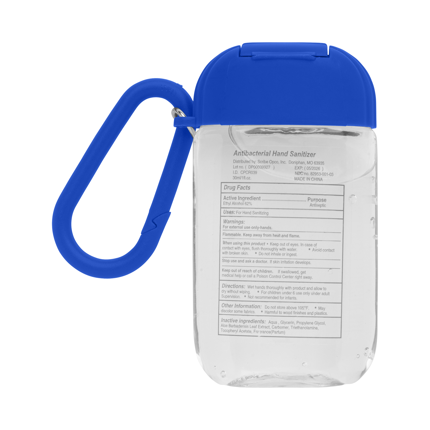 1 oz Hand Sanitizer Gel and Carabiner