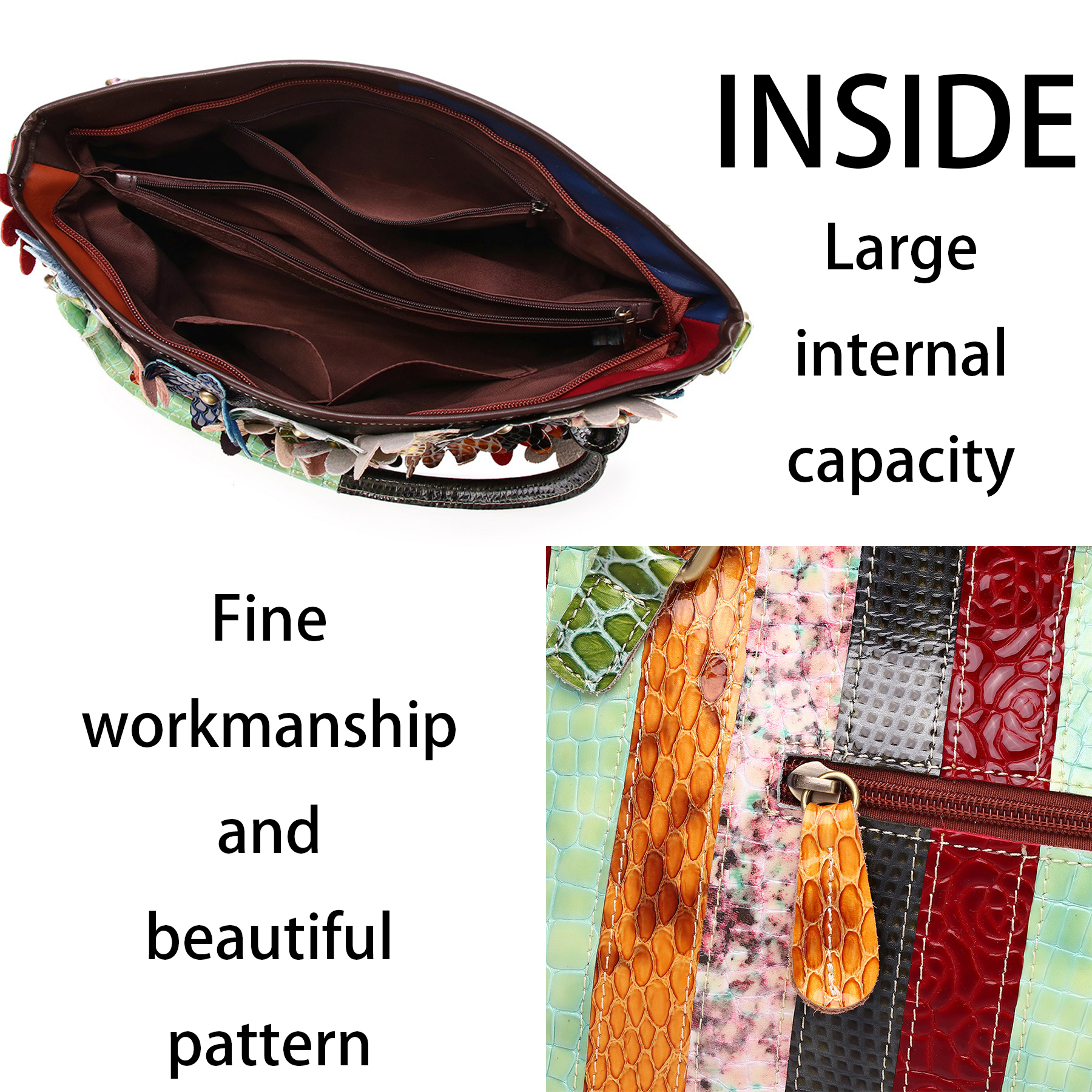 Genuine Leather Serpentine floral coloured stud shoulder bag 4