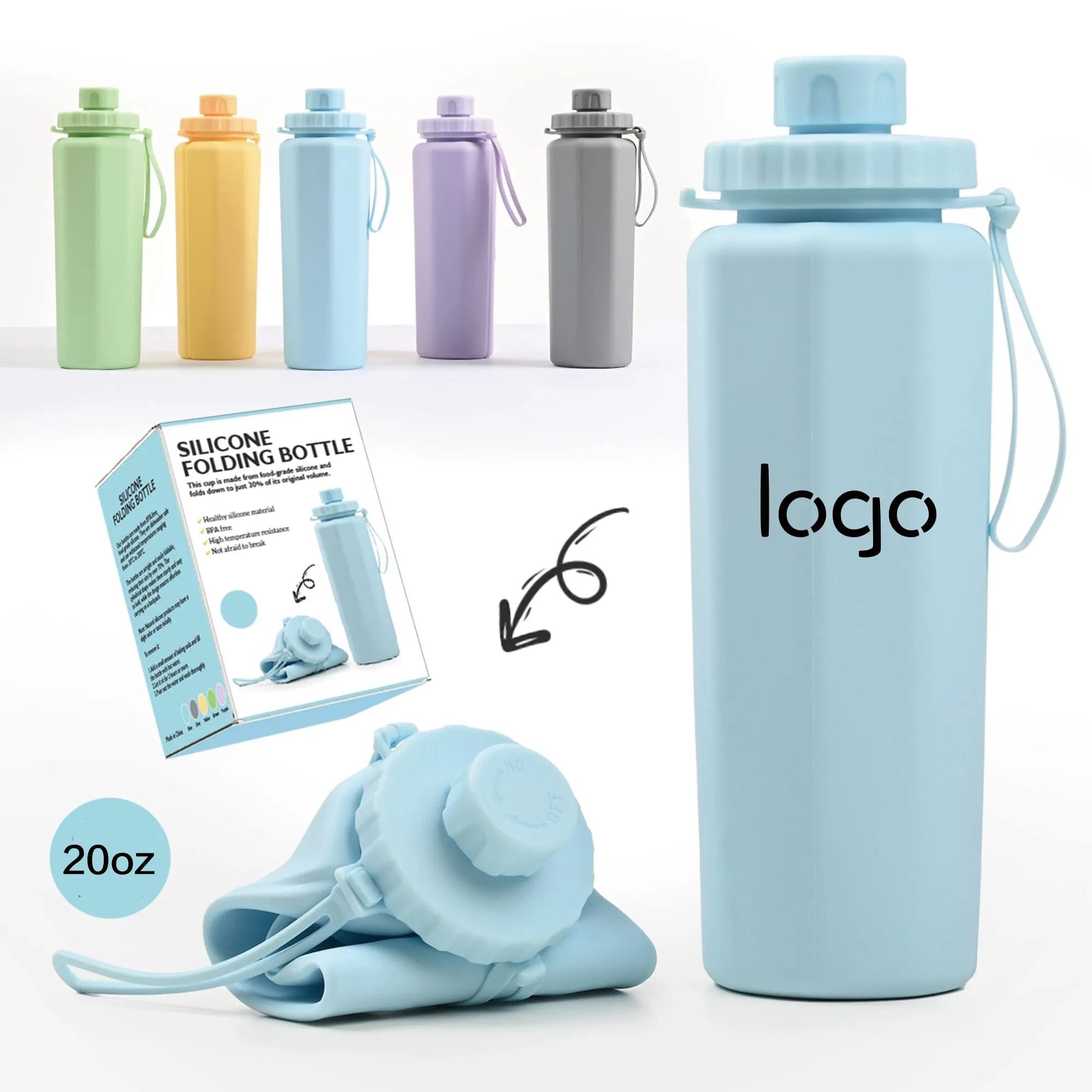 20oz Anti-Fall Foldable Silicone Water Bottle 7