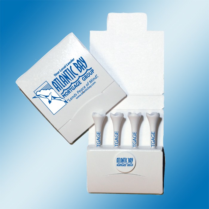 Aerodynamic Golf Tee Matchbook Packet w/ Four 3 1/4" Tees & 1 Marker 1