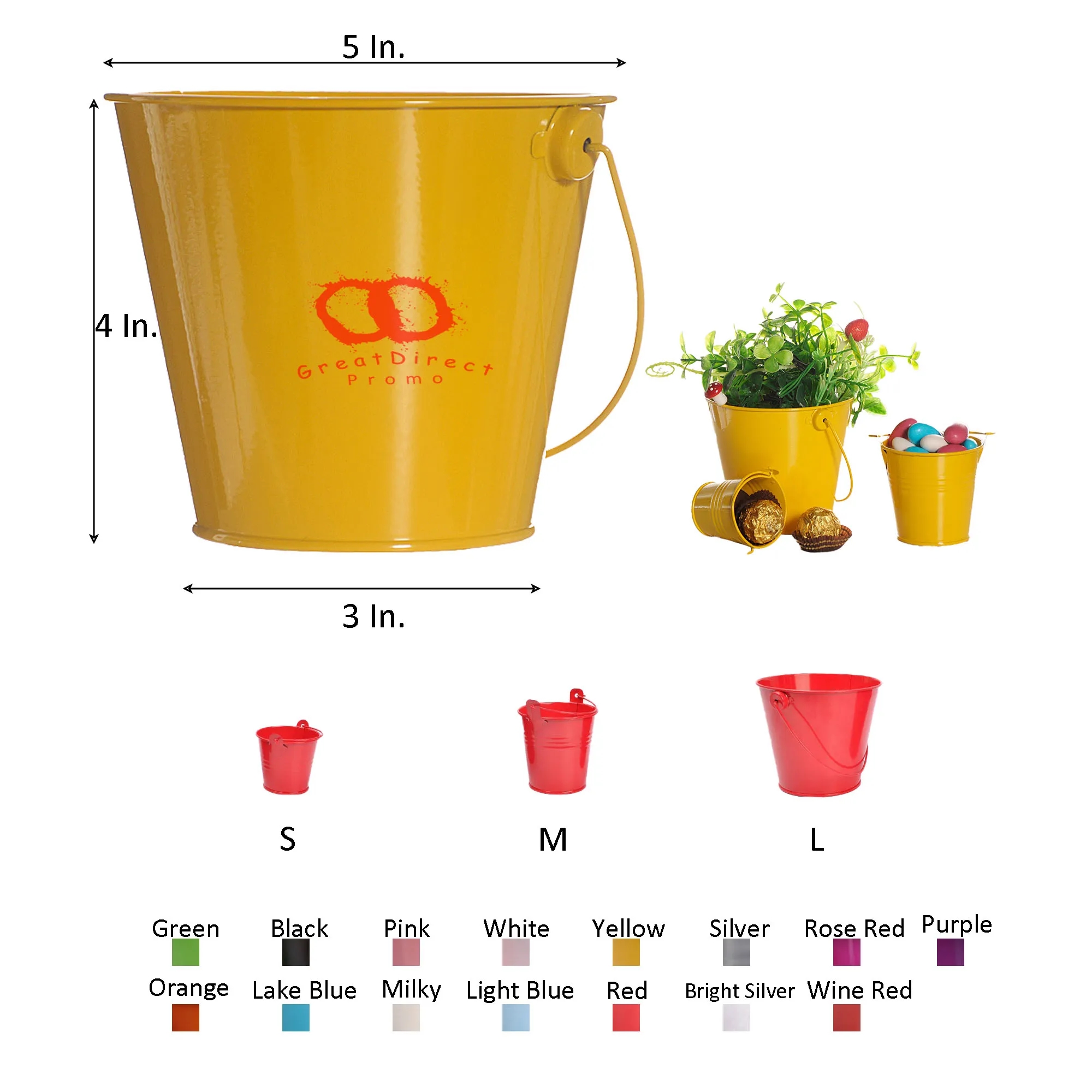 MOQ 50 Planter Iron Bucket 5"L x 4"W x 3"H 18