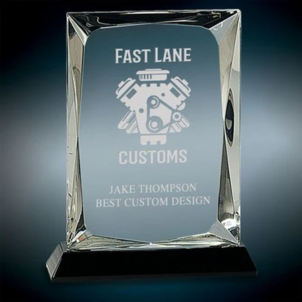 8" Clear Crystal Rectangle withFacet and Black Crystal Base 2