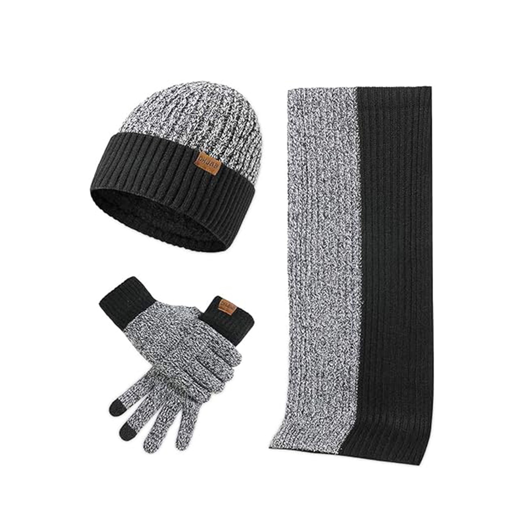 Beanie Hat Scarf Touch Screen Gloves Set 4