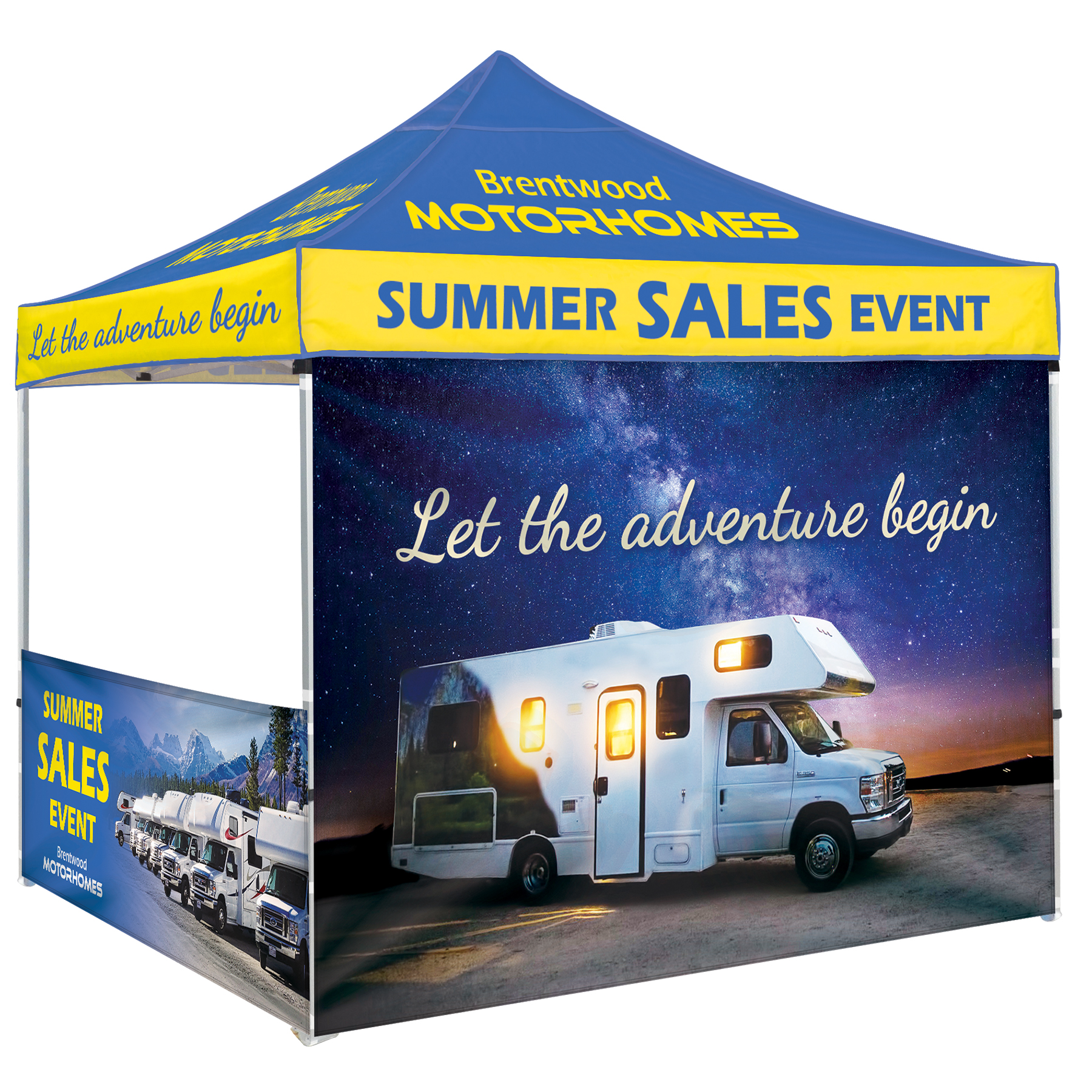 10' Heavy Duty Tent With One Full Double Sided Wall and Two Double Sided Half Walls 12