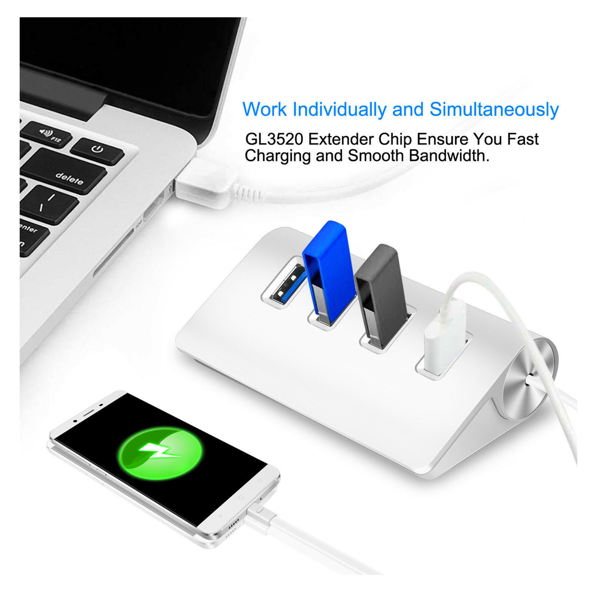 Aluminum Alloy Compact Usb 3.0 Hub With 4 Ports And High-Speed Connectivity 7