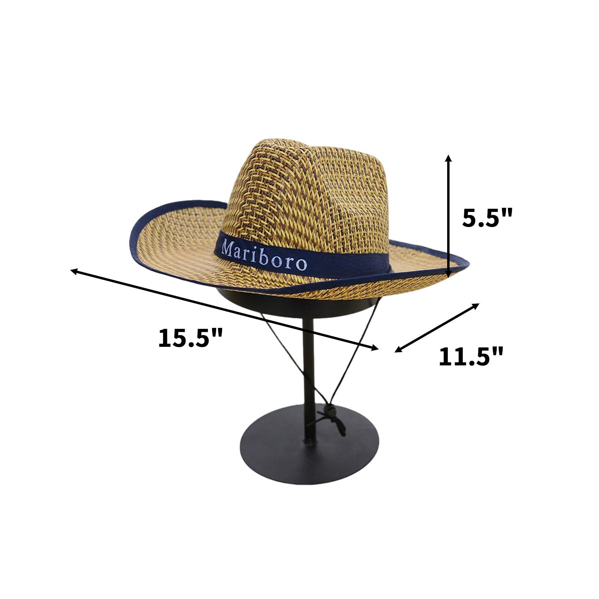 Wide Brim Cowboy Straw Style With Center Print 15.5 X 11.5 X 5.5" 2
