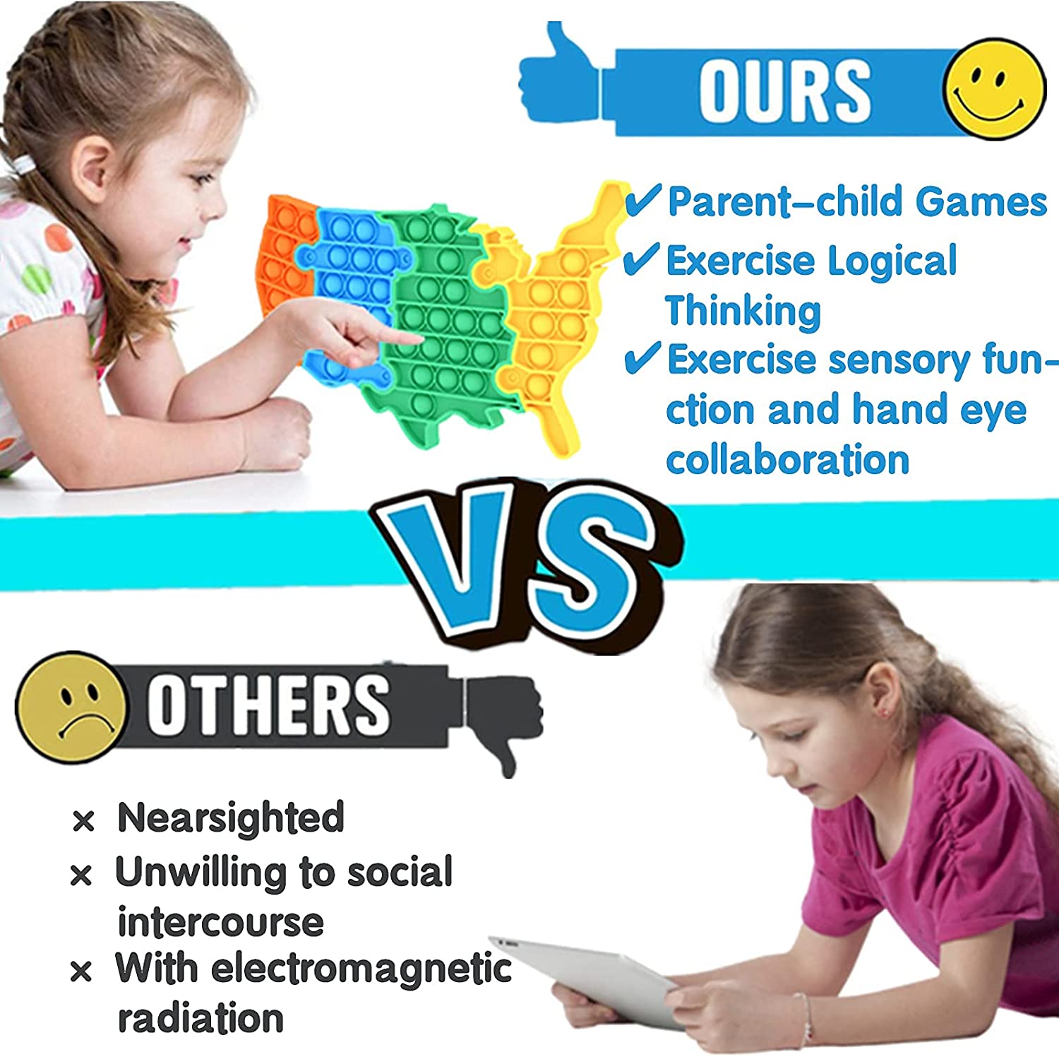 American Map Silicone Colorful Push Pop Bubbles Fidget Sensory Toy Autism Need 4