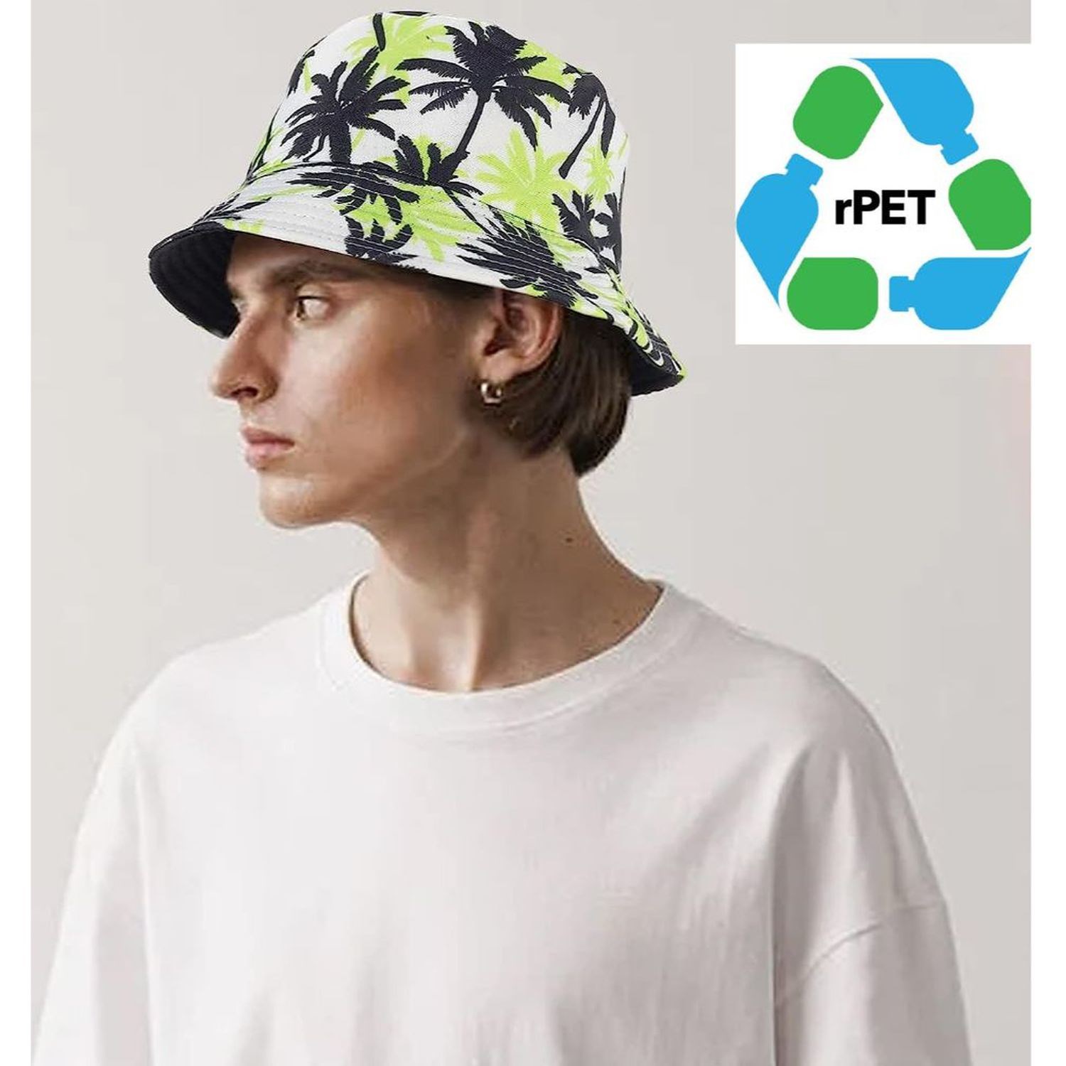 rPET Recycled 100% Polyester Sublimation Bucket Hat w/ Adjustable Drawstring 6