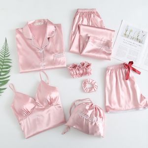 Women'S 7Pcs Silk Satin Pajama Set 2