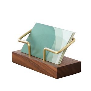 Premium Business Card Holder With Brass Stand And Sturdy Wood Base 6