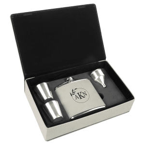 6 Oz. Laserable Leatherette Flask Gift Set 4