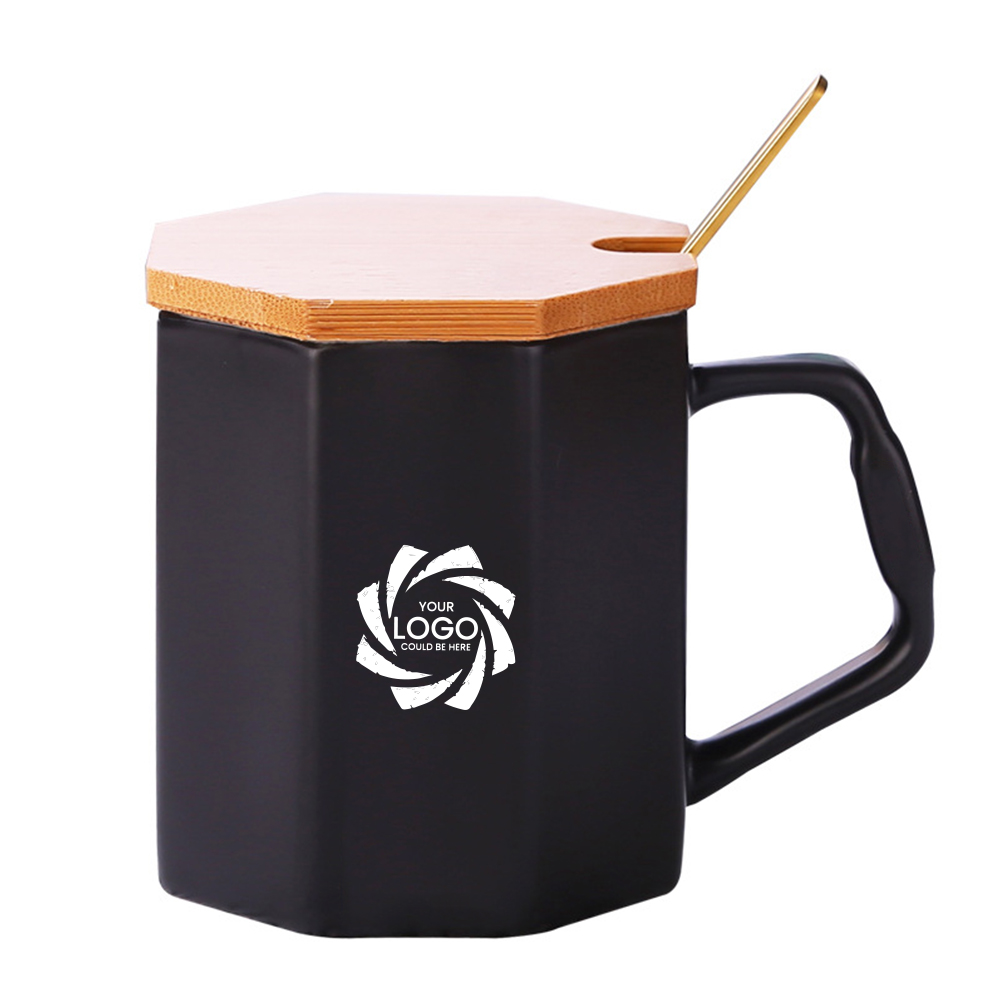 Ceramic mug with wooden lip and metal spoon 4