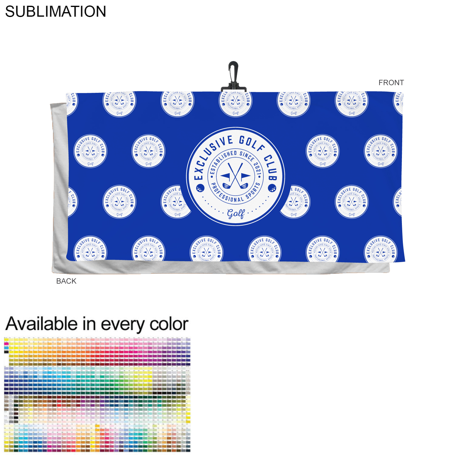 Oversized Golf Towel in Plush, Soft Velour Terry, 30x60, with Black Swivel Hook, Sublimated 1 side 5