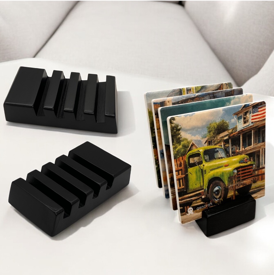 Slotted Wooden Coaster Holder Black Finish 4