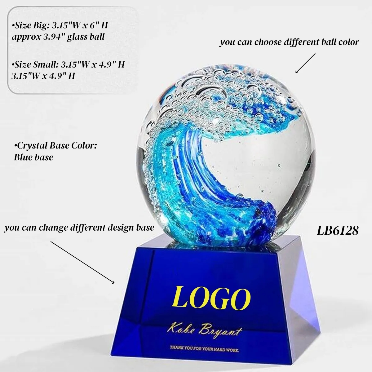 Crystal Trophy Award for Kids Glass Ball Paperweight 6